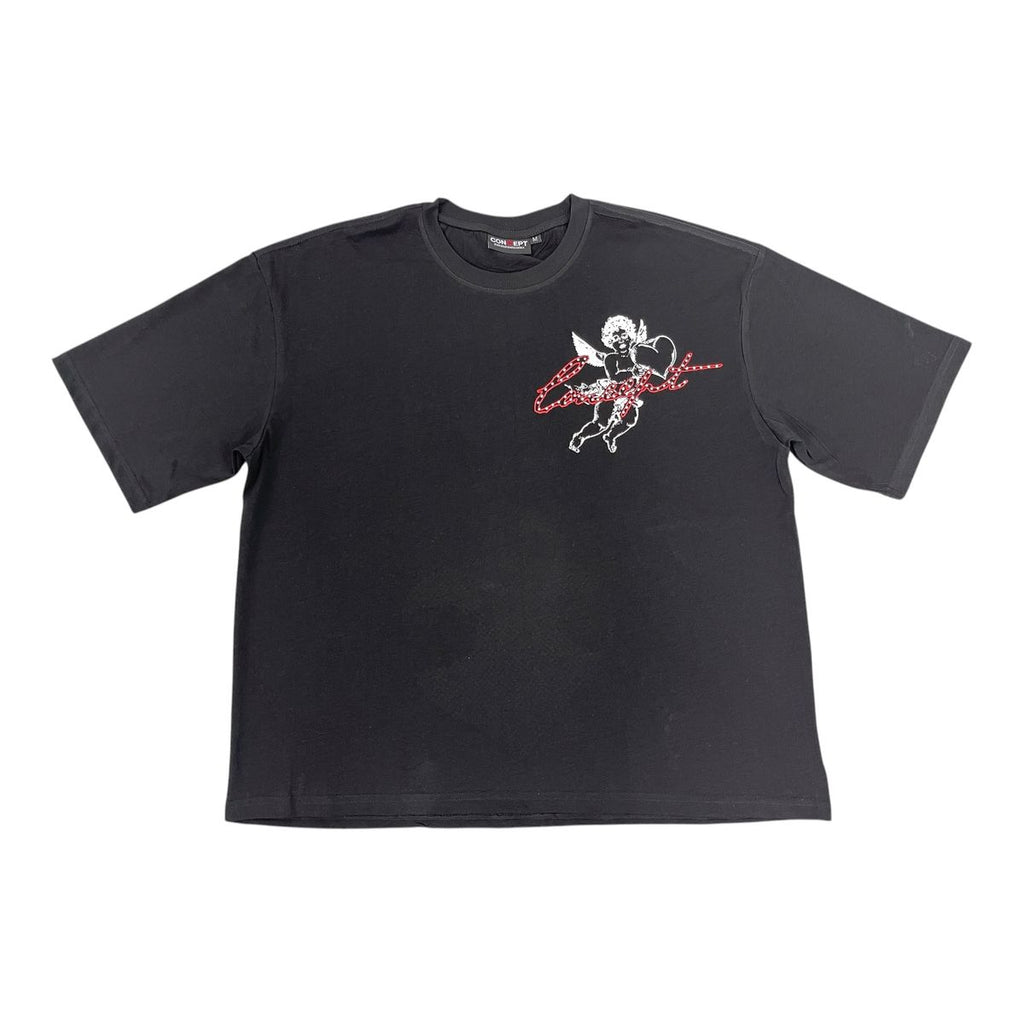 “Angel Heart” Boxy Short‑Sleeve Tee – Black