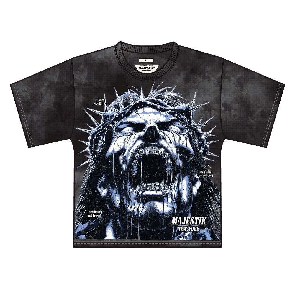 Tapestry Jersey Short‑Sleeve Tee w/ Rhinestone